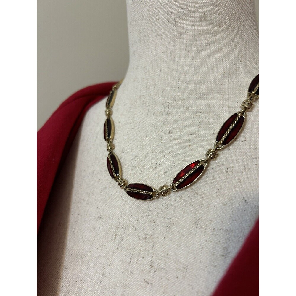 Monet Red Translucent Enamel Necklace 16-18 Inches Removable Extender Christmas